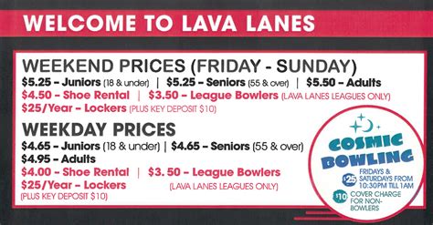 Rates & Hours – Lava Lanes.